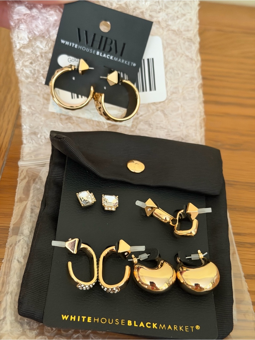 WHITE HOUSE BLACK MARKET gold fashion earrings hoops studs 5 pair NIP!